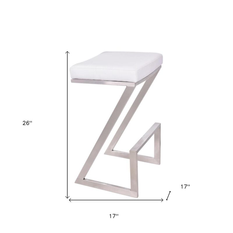 Hivvago 26 Inch White And Silver Iron Backless Counter Height Bar Chair