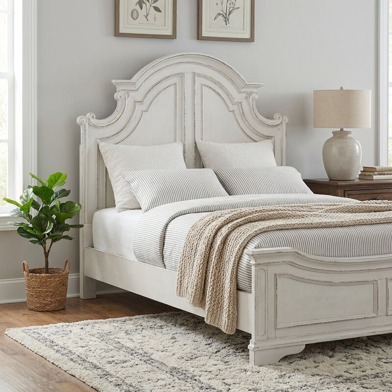 Antique White, Weathered Bark King Headboard, Solid Wood Frame, European Design image number 2