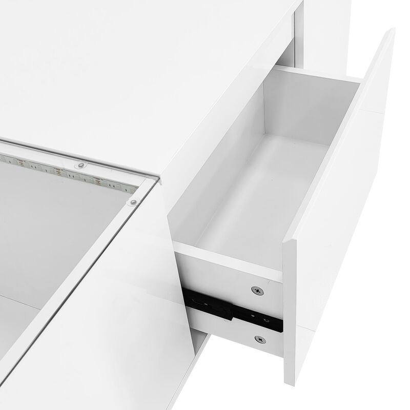 Clihome Led Coffee Table, Modern Center Table with High-Gloss Finish and Glass Tabletop image number 4