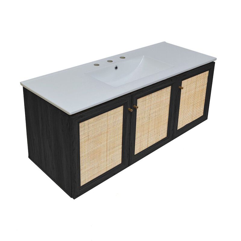 48" Wall-Mounted Bathroom Vanity with 3-Hole Widespread Sink Top image number 1