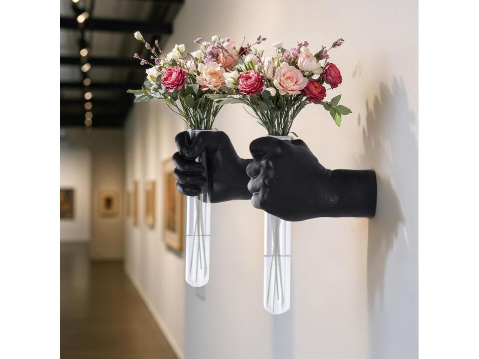 Set of 2 Hands Wall Sculpture Vase Modern Art Decor for Home Black Color