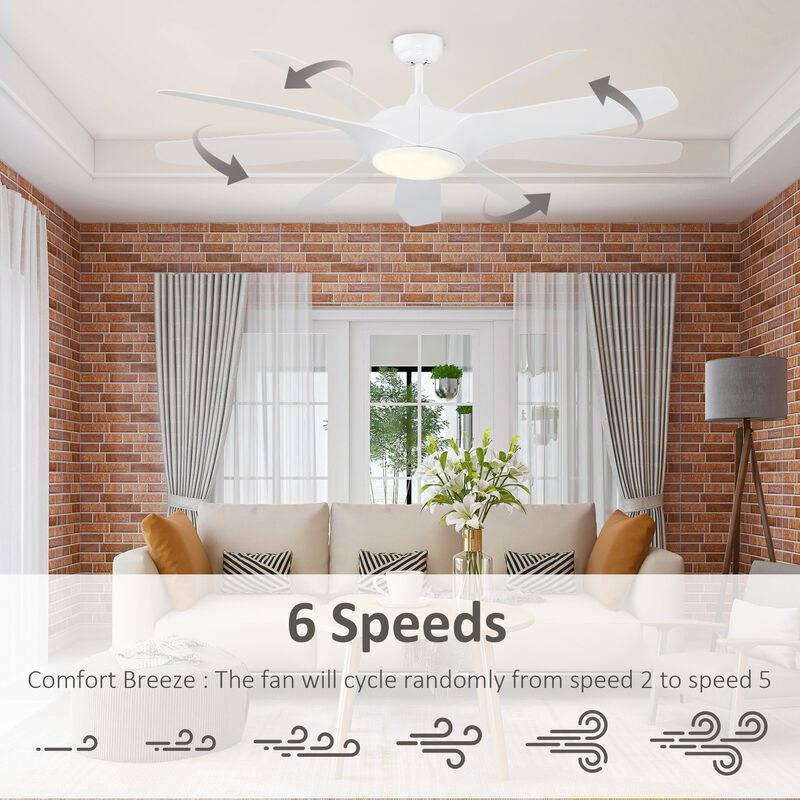 White Modern Lighting: Ceiling Fan with LED Light and Remote with Remote Controller