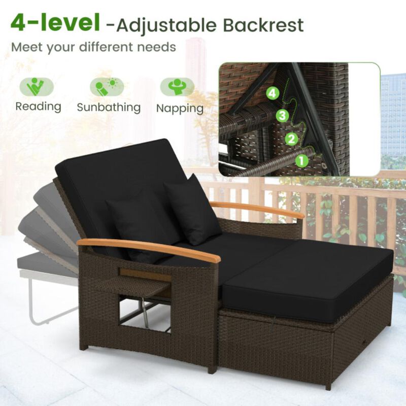 Hivvago Outdoor Wicker Daybed with Folding Panels and Storage Ottoman