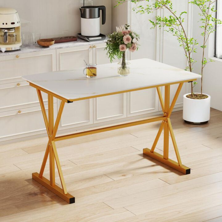 Hivvago Sintered Stone Dining Table with Metal Frame and Faux Marble Tabletop