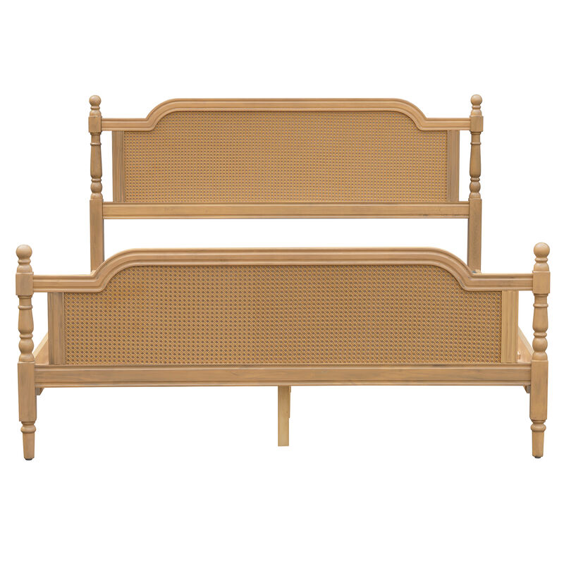 Merax Platform Bed Frame with Rattan Headboard