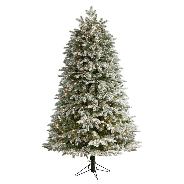 Nearly Natural 6-ft Flocked Colorado Mountain Fir Artificial Christmas Tree with 500 Warm White Microdot (Multifunction) LED Lights with Instant Connect Technology and 881 Bendable Branches