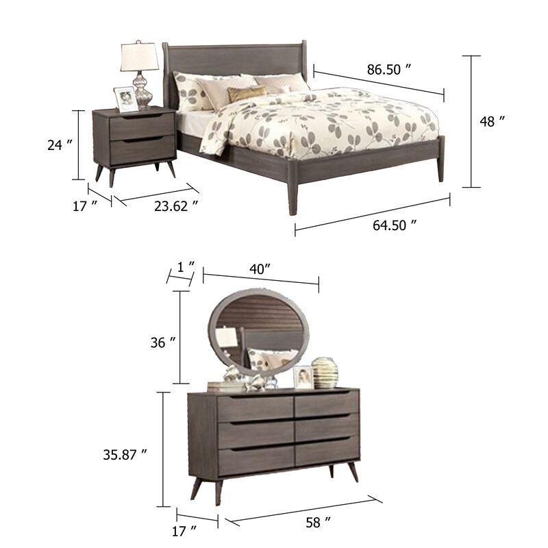 Leyla 5pc Queen Bedroom Set, 2 Nightstands, Oval Mirror, Gray Wood image number 5