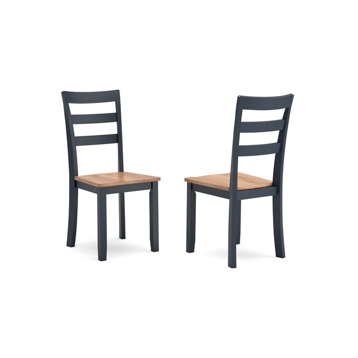 Gasy Dining Side Chair Set of 2, Dark Blue Solid Wood Brown Mango Seat - Benzara