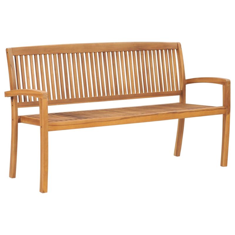 vidaXL Stacking Garden Bench with Cushion 62.6" Solid Teak Wood