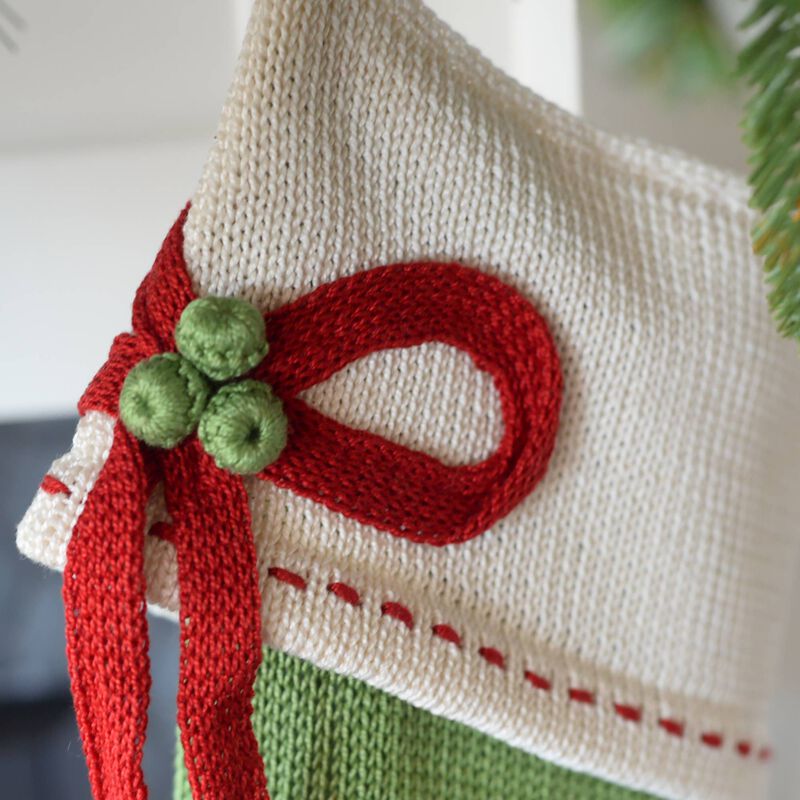 Green Stripe Stocking With Bow image number 2