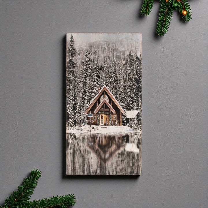 Wooden Winter Cabin Plaque &ndash; Rustic Lodge-Themed Holiday Wall Decor for Entryway or Living Room