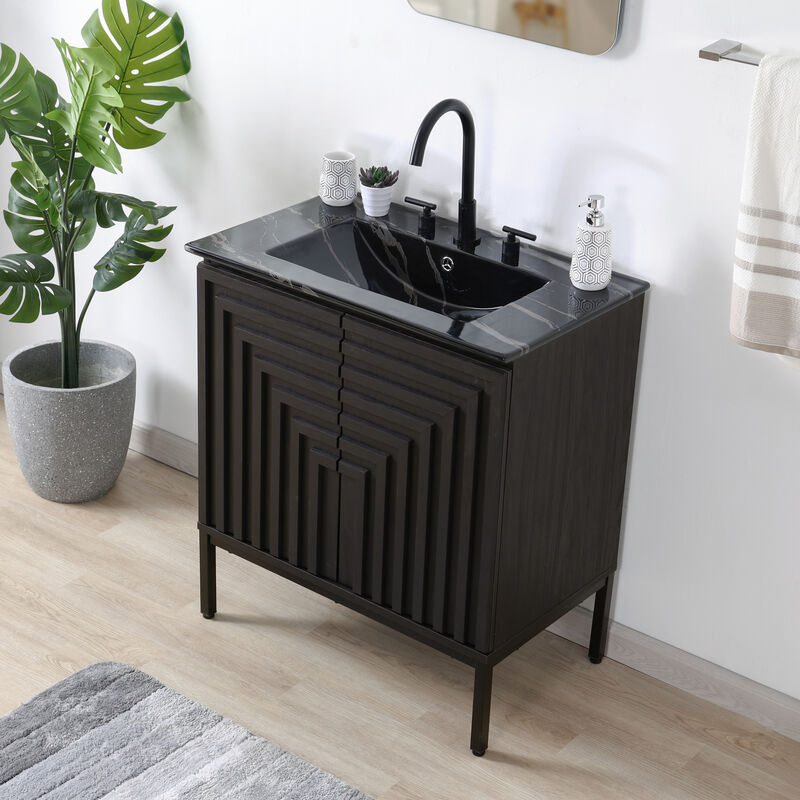 Rowan 24 in. W x 18 in. D x 33 in. H Geometric Modern Transitional 2-Shelf Bath Vanity Cabinet Only (Sink Basin Not Included)