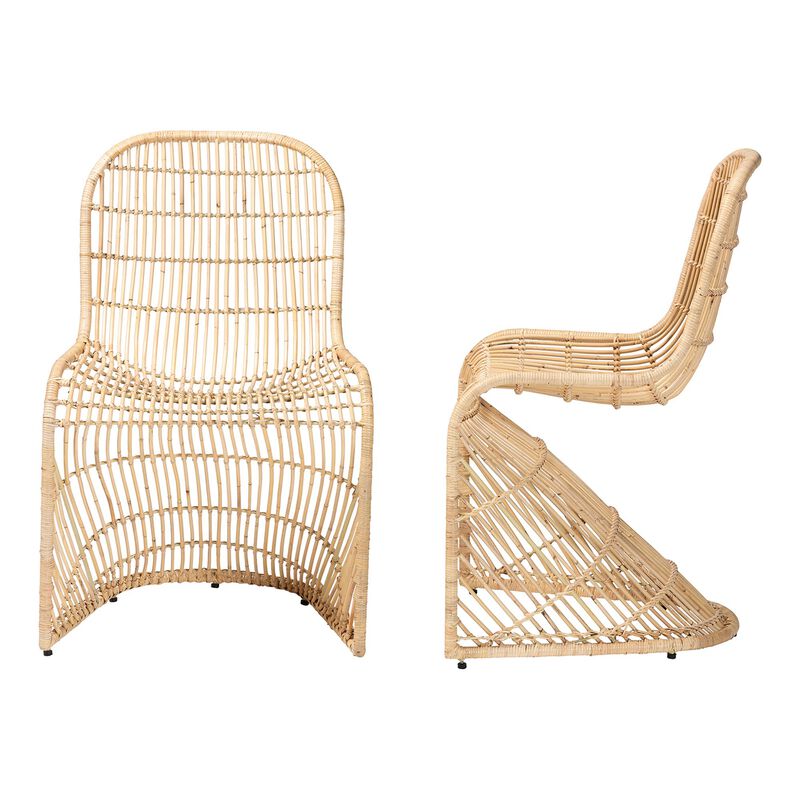 bali & pari Rosalba Bohemian Light Honey Rattan 2 Piece S Curve Dining Chair Set