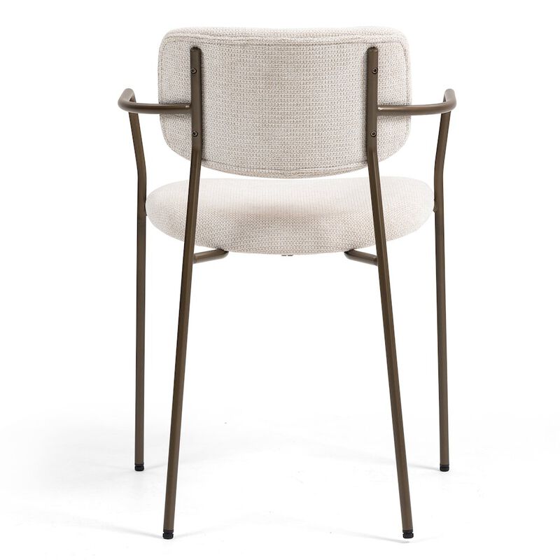 Glamour Home Set of 2 Bernard Beige Washed Woven Fabric Dining Chair with Iron Arms and Legs