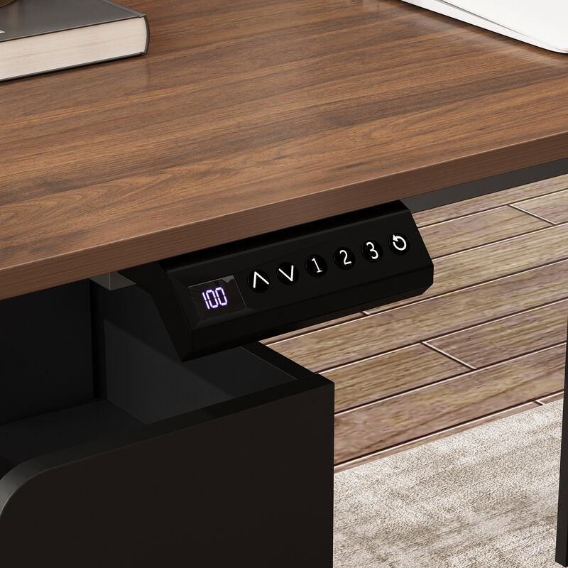 FUFU&GAGA L-Shaped Height Adjustable Office Desk - Perfect Blend of Functionality and Style, (63"Wx63"Dx45.3"H), Black and Brown