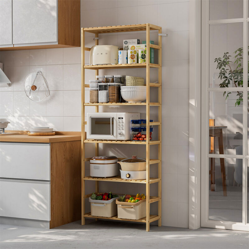 Freestanding Storage Shelf Unit 6-tier Bamboo Storage Rack Bookshelf Plant Stand image number 9