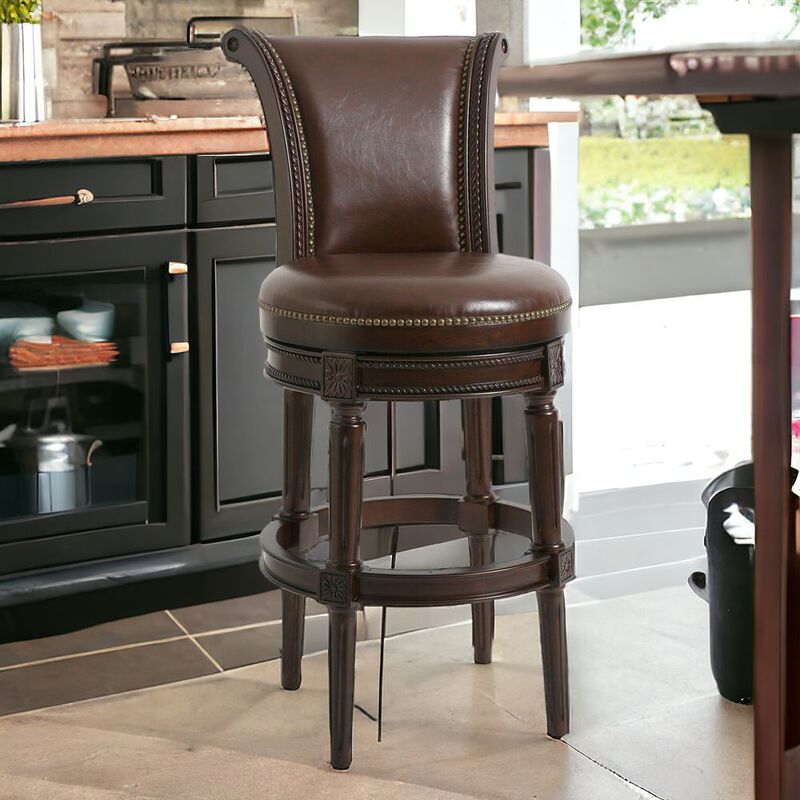 Solid Wood Swivel Bar Height Chair with Footrest, Durable Stool for Kitchen Island
