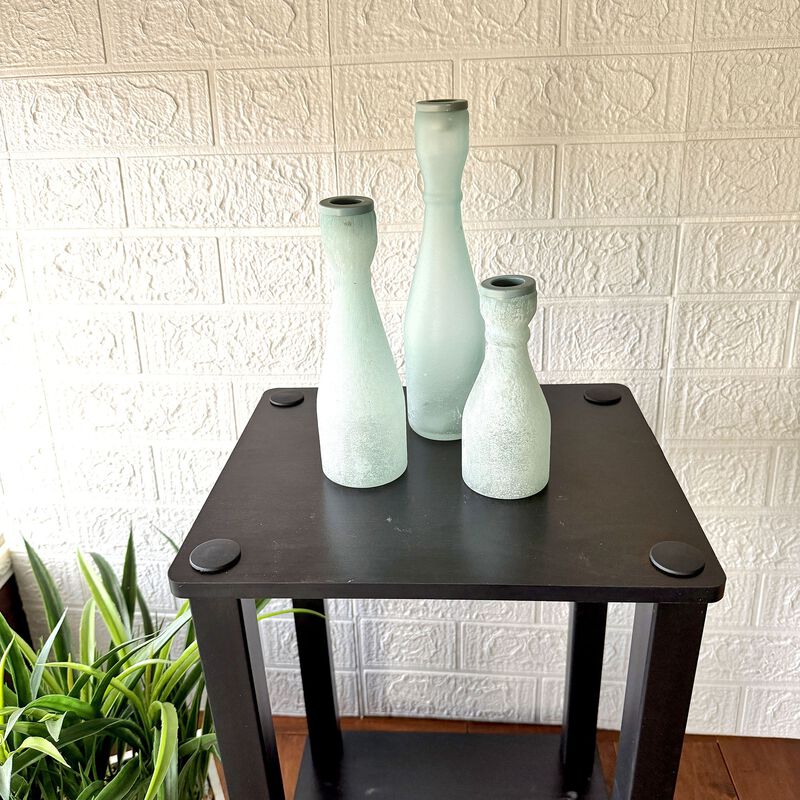Frosted Glass Taper Candle Holder Set Of 3, Tallest 10 In Blue-Green image number 5