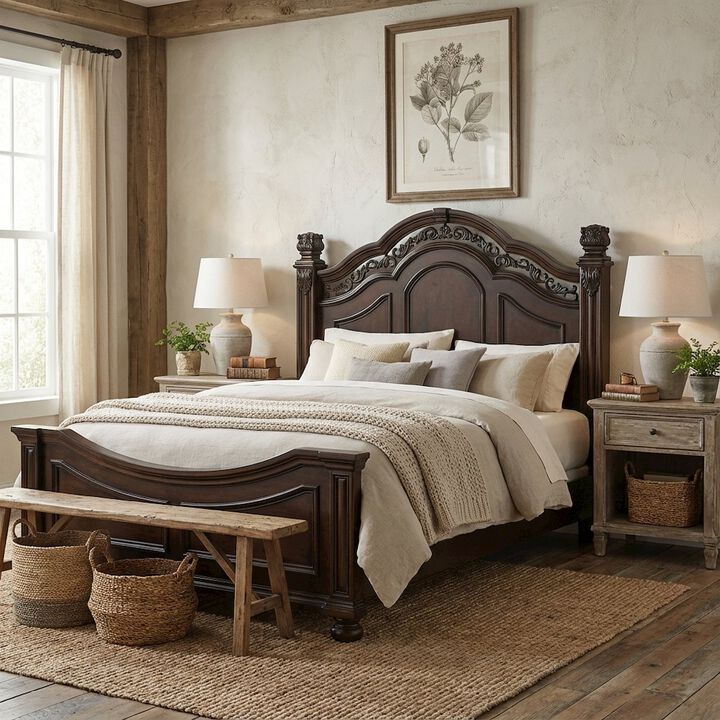 Liberty Furniture Cognac King Poster Headboard Solid and Manufactured Wood Traditional Design