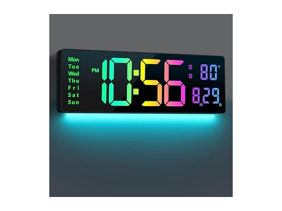 Digital Display RGB Colors Changing Wall Clock 16 Inch Glow In Dark