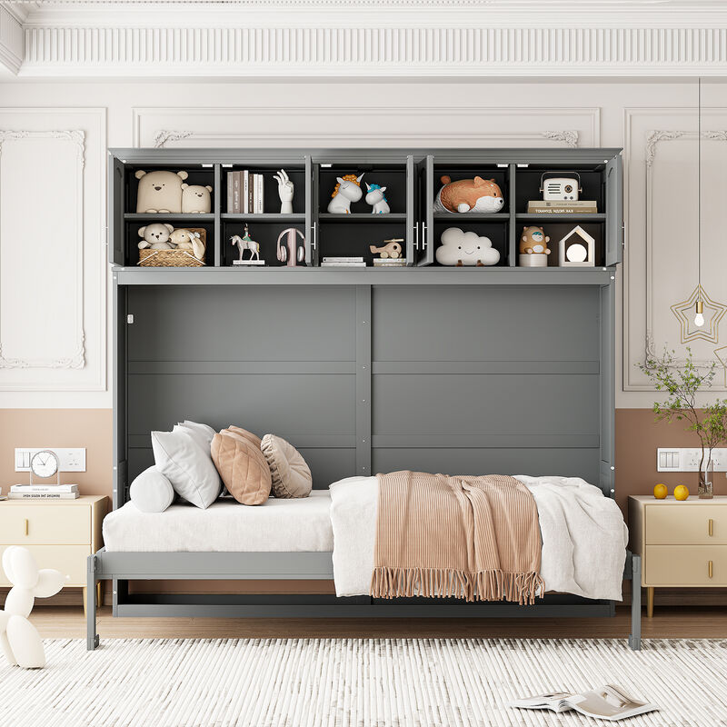 Merax Murphy Bed Wall Bed with Top Cabinets