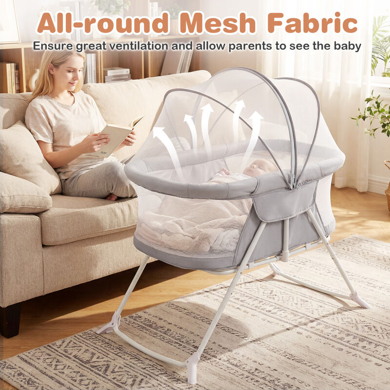 2 in 1 Baby Bedside Sleeper Bassinet with Rocking Motion and Breathable Mesh for Nursery image number 5