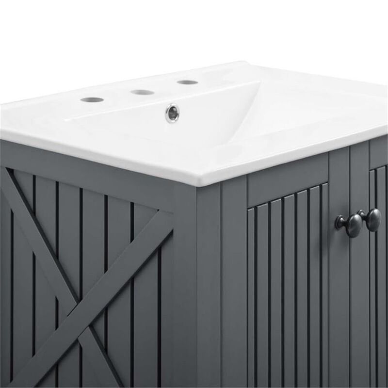Modway Steam Bathroom Vanity Cabinet, 24" with White Sink, Gray image number 7