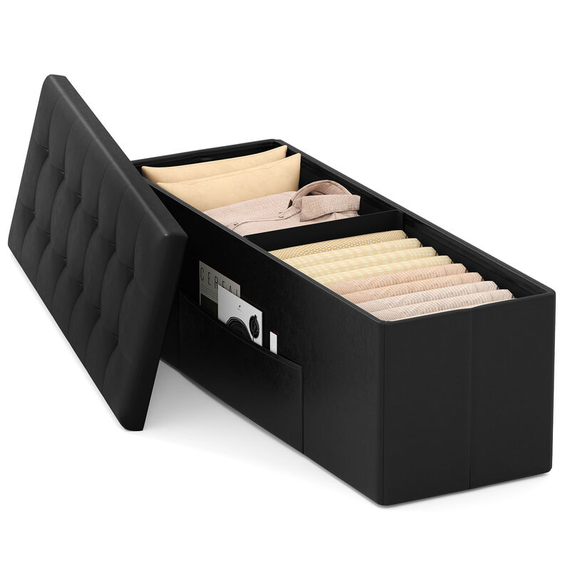 Multi-Use Folding Ottoman Bench with Storage and Footrest image number 4