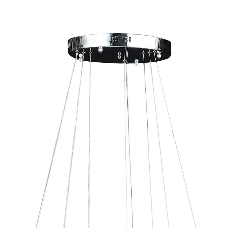 12-47 Inch Adjustable Chandelier, Offset Circle Design Silver Chrome Finish - Benzara