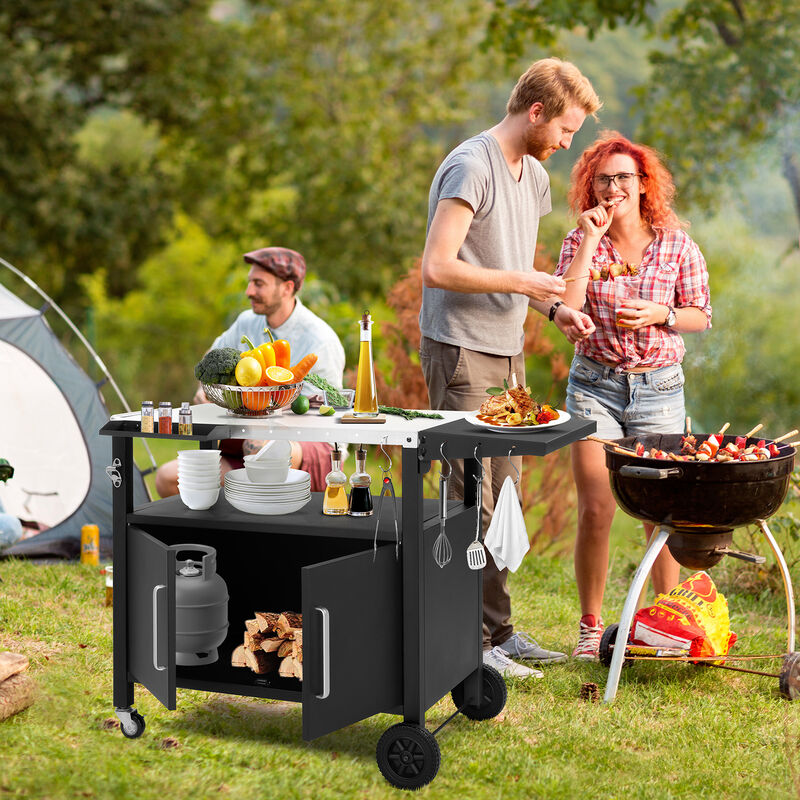 Outdoor Grill Cart with Storage, Wheels, Foldable Top, and Hooks for BBQ Prep image number 3