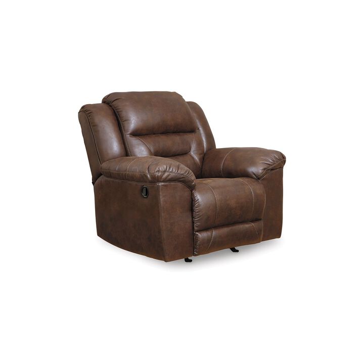 Aky Manual Rocker Recliner Chair, Smooth Chocolate Brown Faux Leather - Benzara