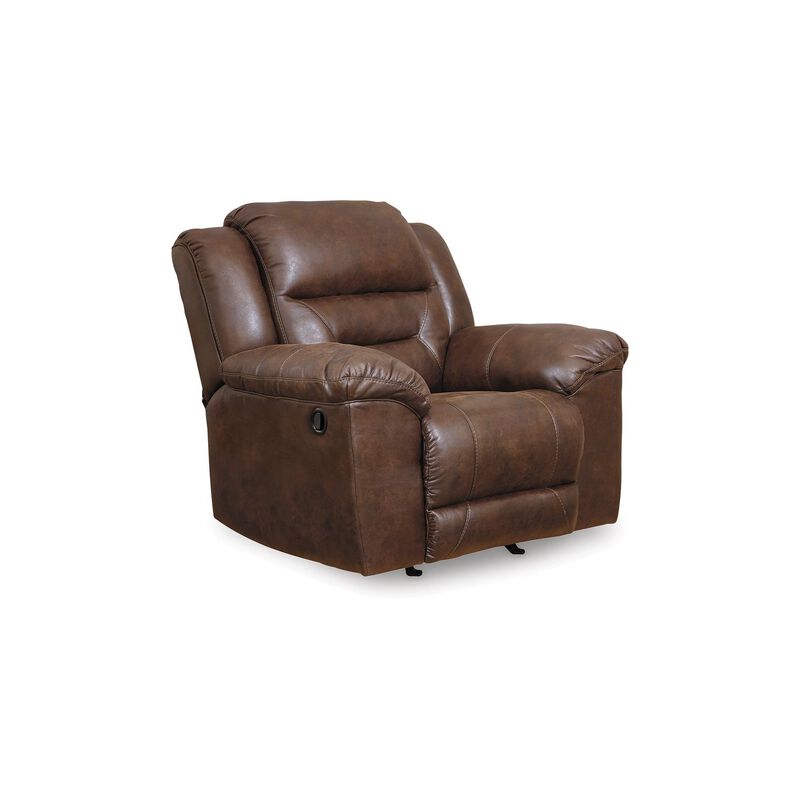 Aky Manual Rocker Recliner Chair, Smooth Chocolate Brown Faux Leather - Benzara