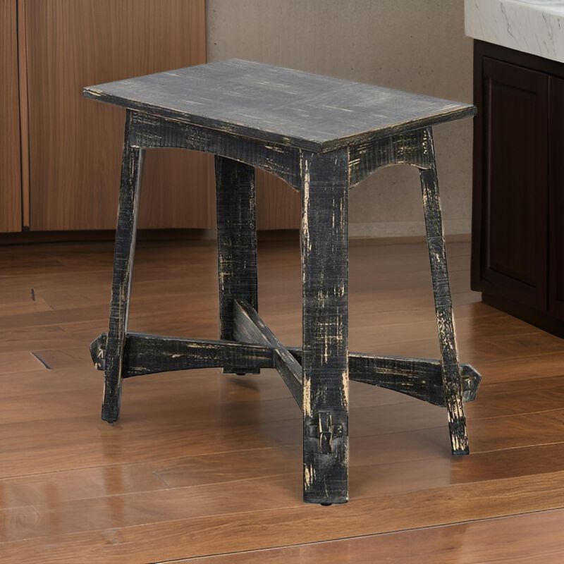 Rena Accent Chairside Table, X Legs, 24in Distressed Rustic Black Wood
