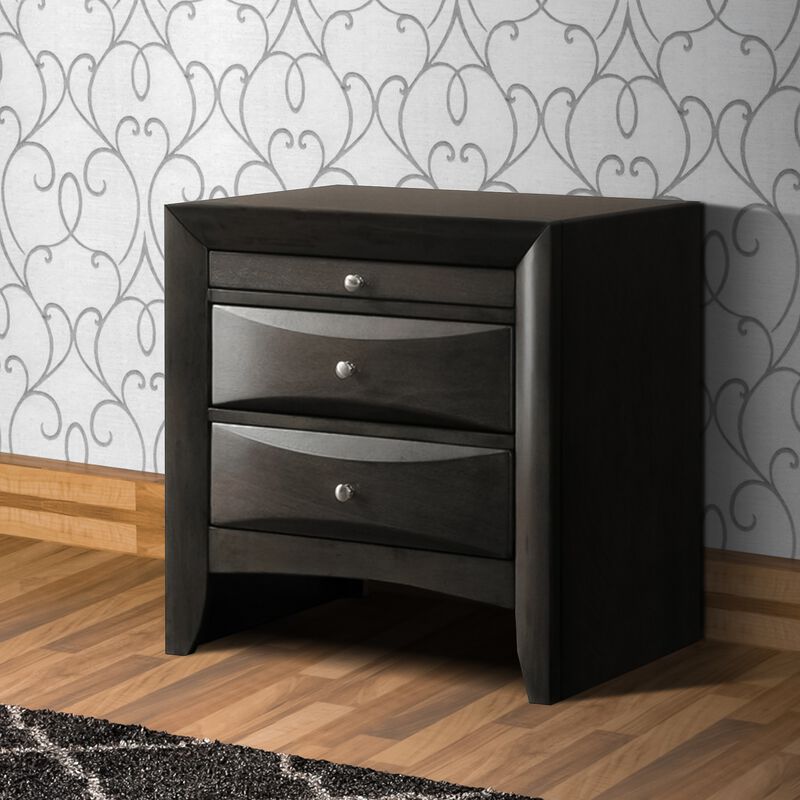 Wooden Nightstand with Two Drawers and Pull Out Tray, Brown-Benzara