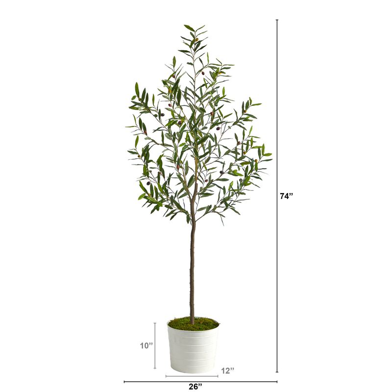 HomPlanti 70 Inches Olive Artificial Tree in White Tin Planter