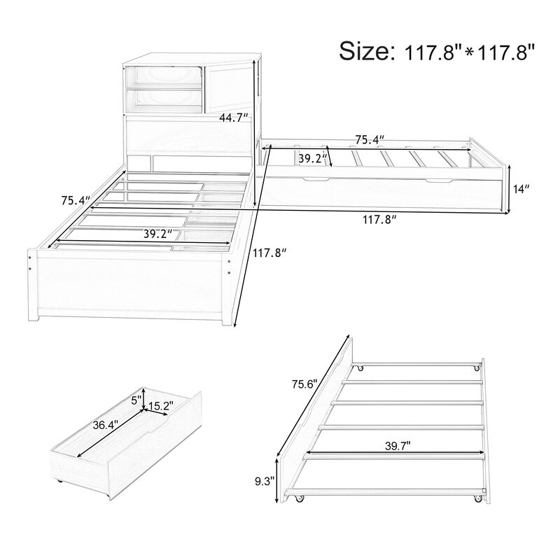 Merax L-Shaped 3-in-1 Multi-functional Combination Bed image number 5