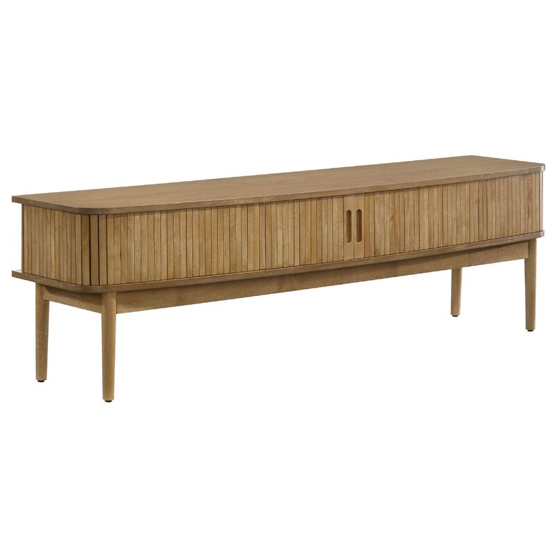 Elora TV Stand Media Console with Reeded Doors, Brown Wood 71 Inch image number 0