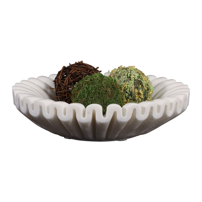 Marble 12" Pleated Bowl, White image number 1