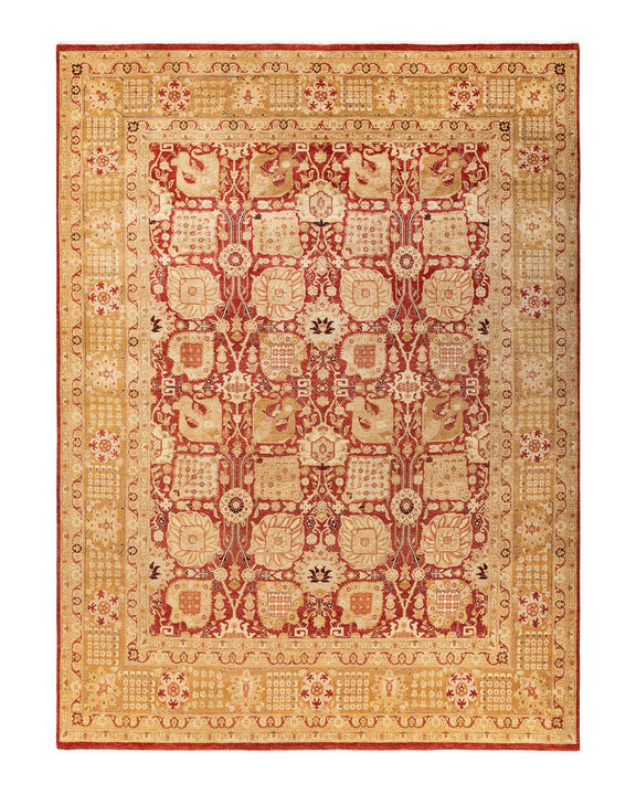 Eclectic, One-of-a-Kind Hand-Knotted Area Rug  - Orange, 8' 10" x 12' 0"