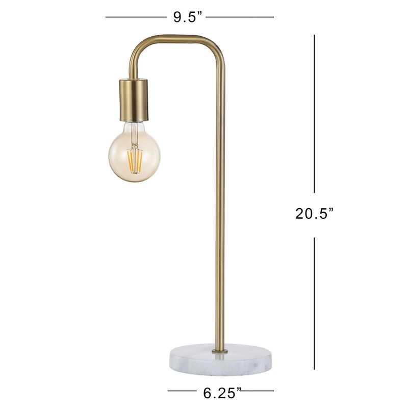 Axel Minimalist Glam Gold Pipe Metal/Marble LED Table Lamp
