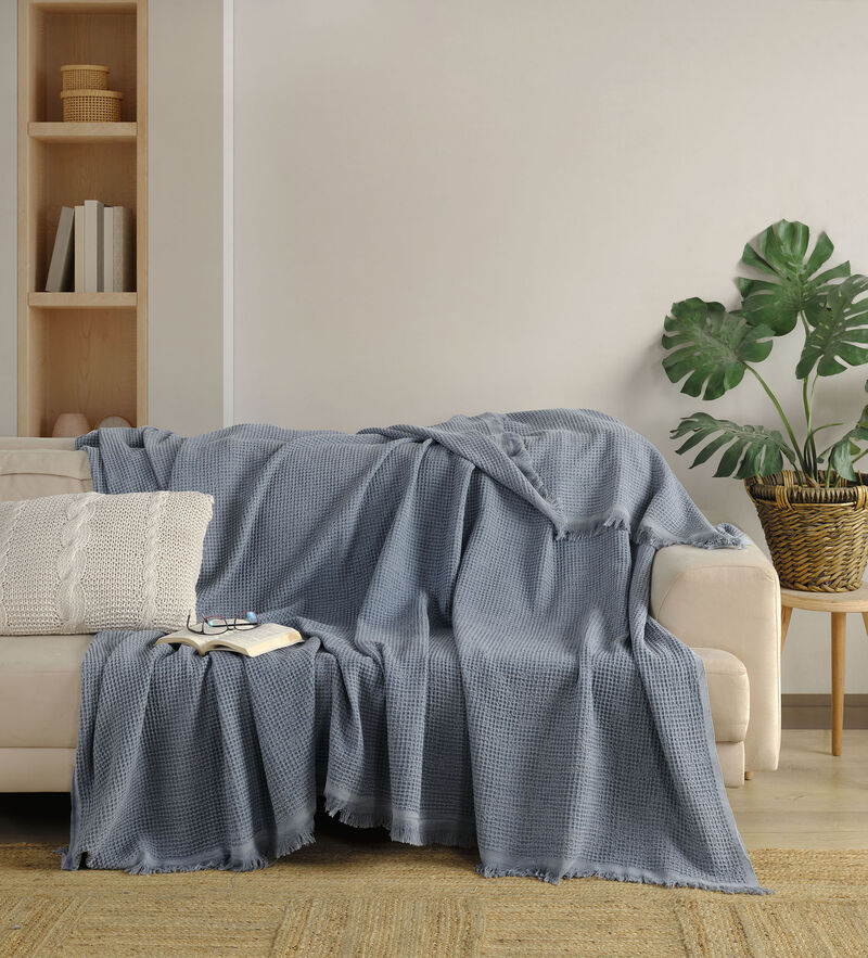 Textile Waffle Plain Cotton Queen Coverlet