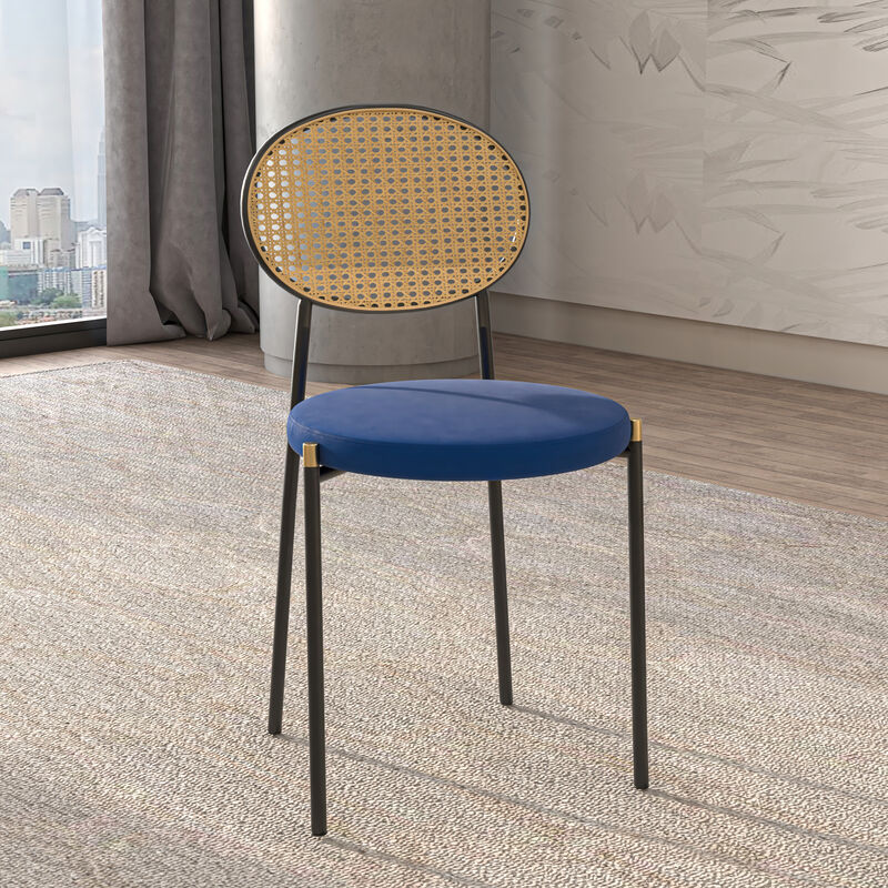 LeisureMod Euston Modern Dining Chair with Wicker Back and Velvet Seat, Indoor Kitchen, Dining Room, Home, Contemporary Side Chair Seating