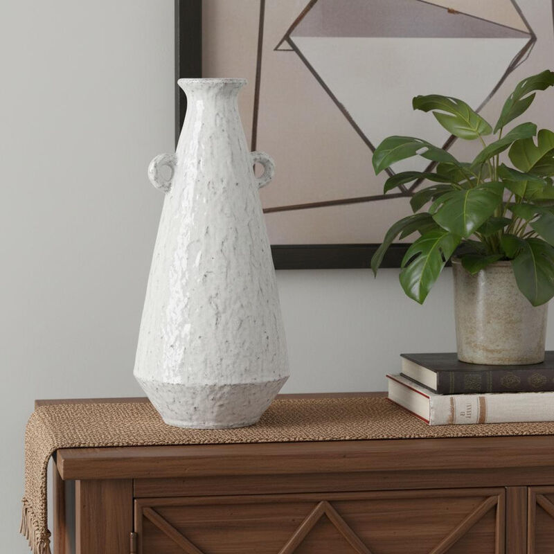 HomeRoots 12" White Terracotta Tapered Jug Vase image number 1