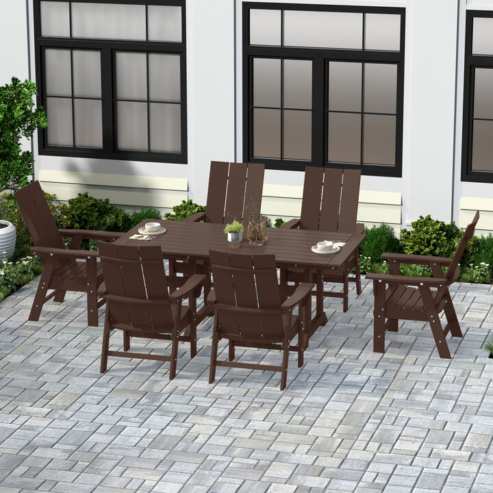 WestinTrends 7 Piece Outdoor Patio Dining Table and Modern Adirondack Armchair Set