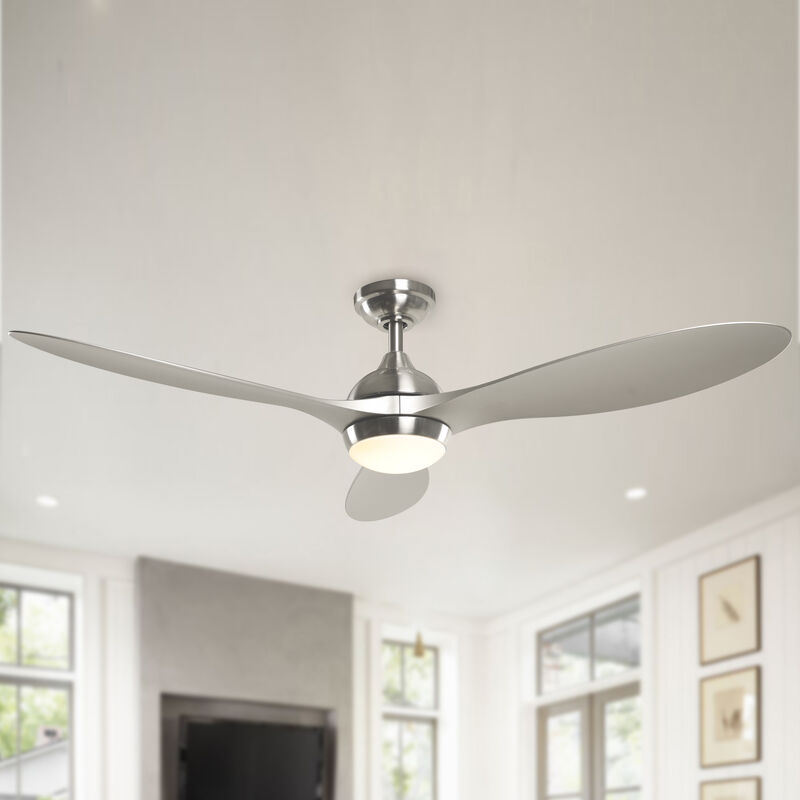 56 in. Integrated LED Brushed Nickel Downrod Mount Ceiling Fan with Light and Remote