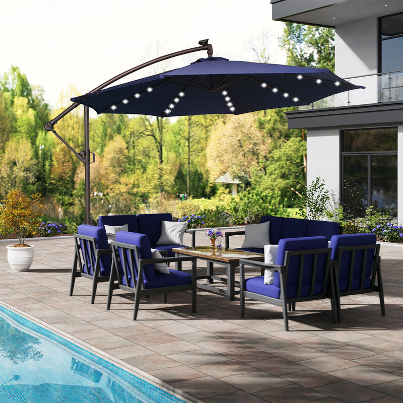 Mondawe 10 Ft Cantilever Patio Offset Umbrella Upgrade Crank Hanging Canopy Umbrella With LED Lamp Bead