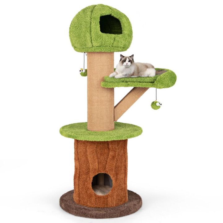 Hivvago Mushroom Cat Tree for Indoor Cats with 2 Cute Condos Plush Perch and Teasing Balls