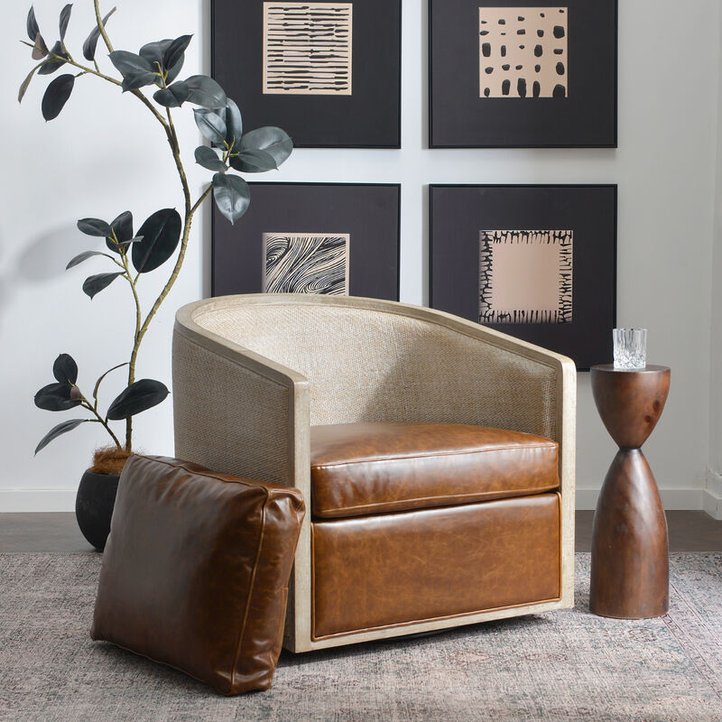Claude Genuine Leather Swivel Cane Chair image number 3