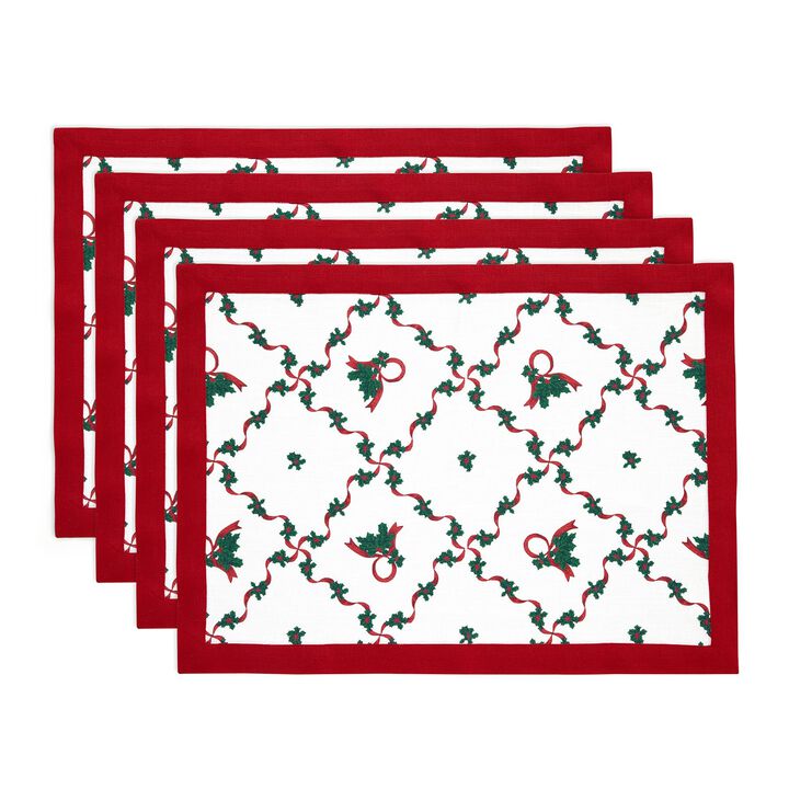 Linen Placemats - Holly Ribbon