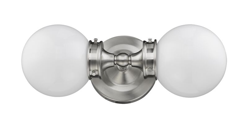 Hivvago Two Light Silver Wall Sconce with Round Frosted Glass Shade